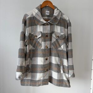 Kensie Women's Plaid Jacket Cardigan- Gray and Brown